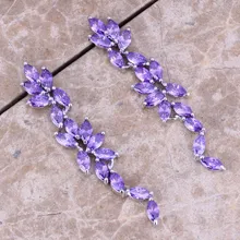 Шикарные фиолетовые кубические циркония 925 пробы серебряные Висячие серьги для женщин S0195