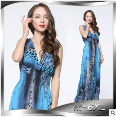 

Elegant Vintage Sleeveless Bohemian Maxi Long Dress Vetement Summer Dress Women Plus Size Bandage Print Beach Dress HJ364