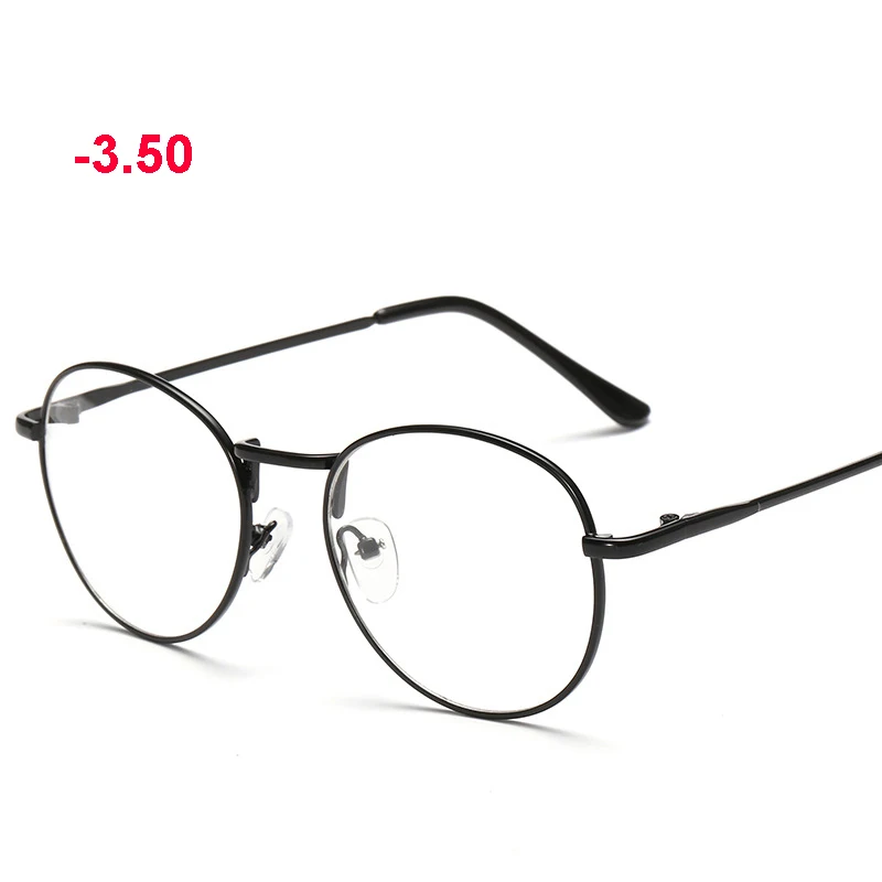 black -3.50 Готовые Очки для близорукости, новые дизайнерские женские очки, оптические металлические круглые близорукие очки, прозрачные линзы, очки черного и серебристого цвета - Цвет оправы: black -3.50