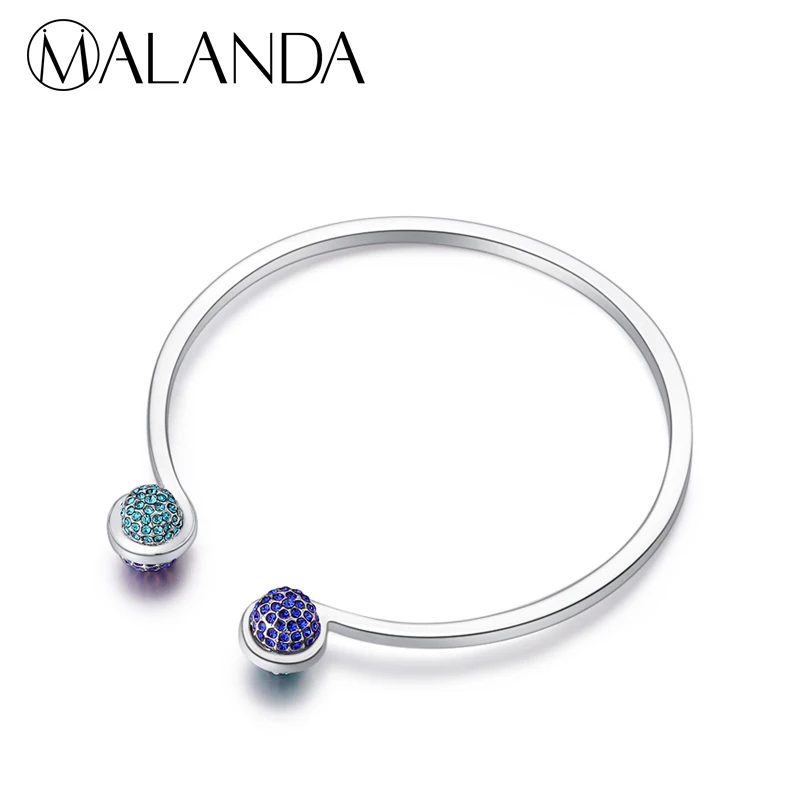 

MALANDA Brand Round Sliver Color Bracelets Bangles For Women Crystal From Swarovski Luxury Cuff Bracelet Fashion Wedding Jewelry