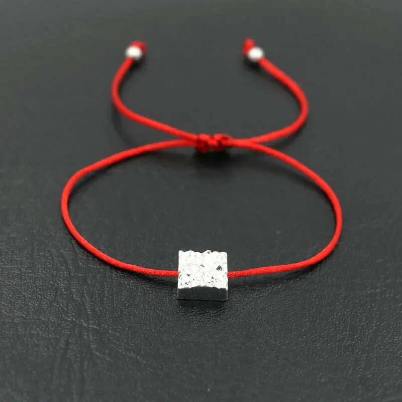 

BPPCCR Design Square Shape Iron Gall Stone Silver Color Red Rope Thread String Charm Bracelets For Men Women Lovers DIY Jewelry