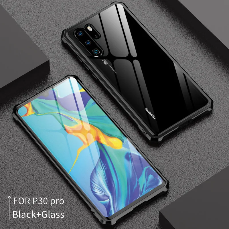 Huawei P 30 Lite P30Pro металлический бампер рамка с закаленного Стекло для задней крышки, Твердый Чехол для huawei P 30 Pro P30 крышка