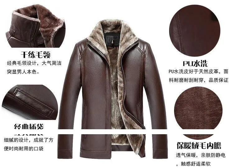 Зимние кожаные куртки Для мужчин теплая ветрозащитная верхняя одежда мужской искусственной FurOuterwear Для мужчин s Кожаные куртки и пальто 5XL