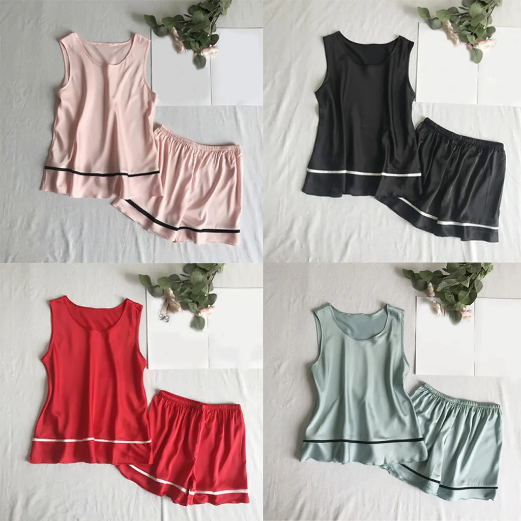 

Pajamas Set For Women Lace Sleepwear Summer Nightwear Sexy Lingerie Pyjamas Women Homewear Sleeveless Tops+Shorts Night Wear