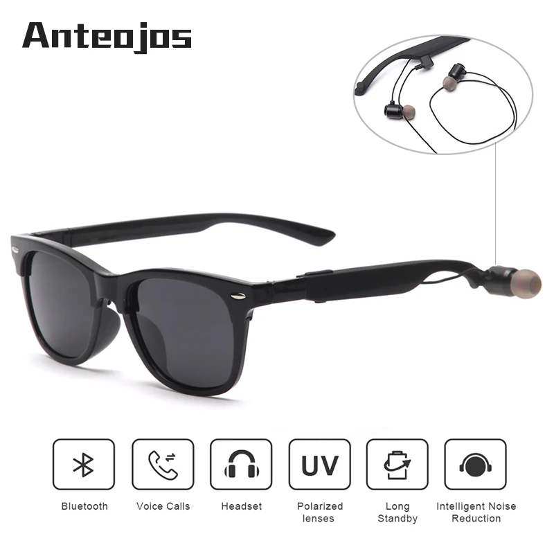 ANTEOJOS Smart Bluetooth Sunglasses Removable Polarized Sunglasses Wireless Stereo Music Sunglasses Sports Headset Headphone D
