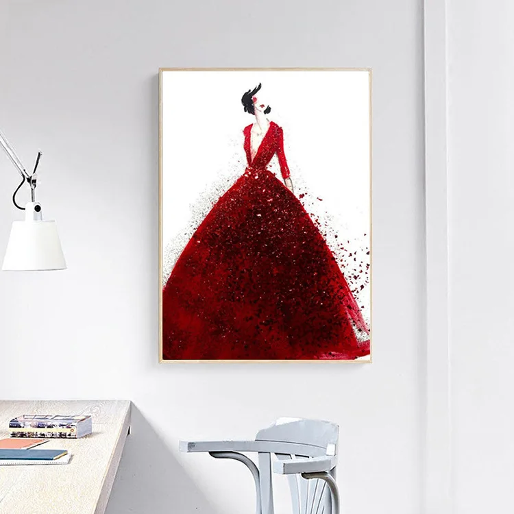 red dress girl diamond painting cross stitch 4