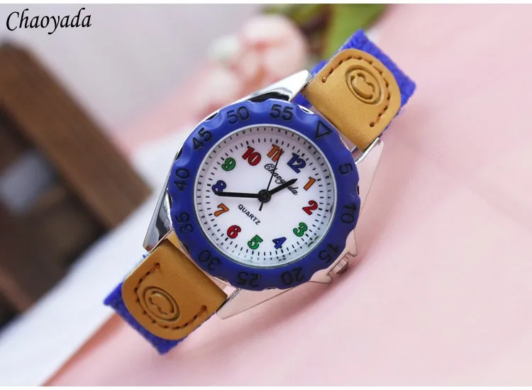 

High Quality Blue Boy Black Watch Girl Kids Children's Gift Fabric Strap Learn Time Tutor Student Wristwatch