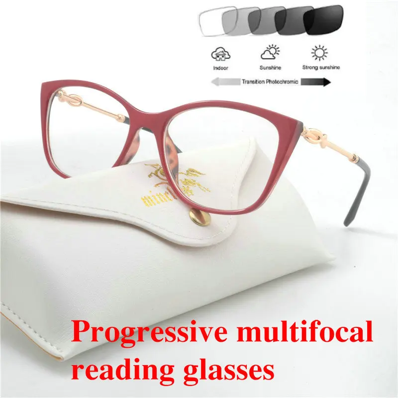 

MINCL 2019 Fashion female cat progressive multifocal lens retro sun photochromic reading glasses outdoor sunglasses uv400 NX