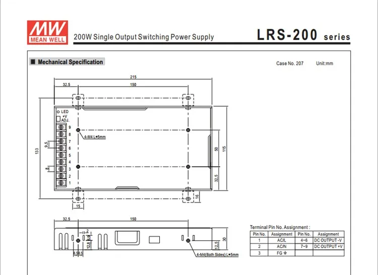 100-240Vac до 12VDC, 200 Вт, 12V17A UL перечисленный источник питания светодио дный экран, монитор ультра тонкий привод, LRS-200-12