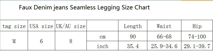 seamless legging size chart