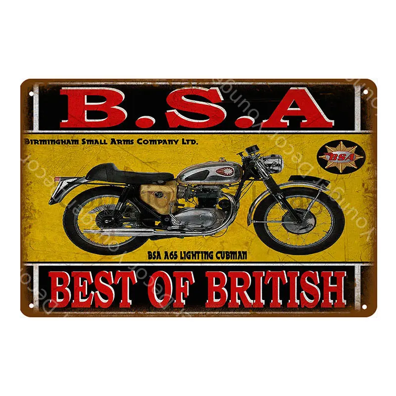 Золотая Звезда BSA Мотоцикл Металлические знаки оловянный плакат Гараж; клуб паб бар украшение стены металлическая пластина с винтажным рисунком домашний декор - Цвет: YD1665E