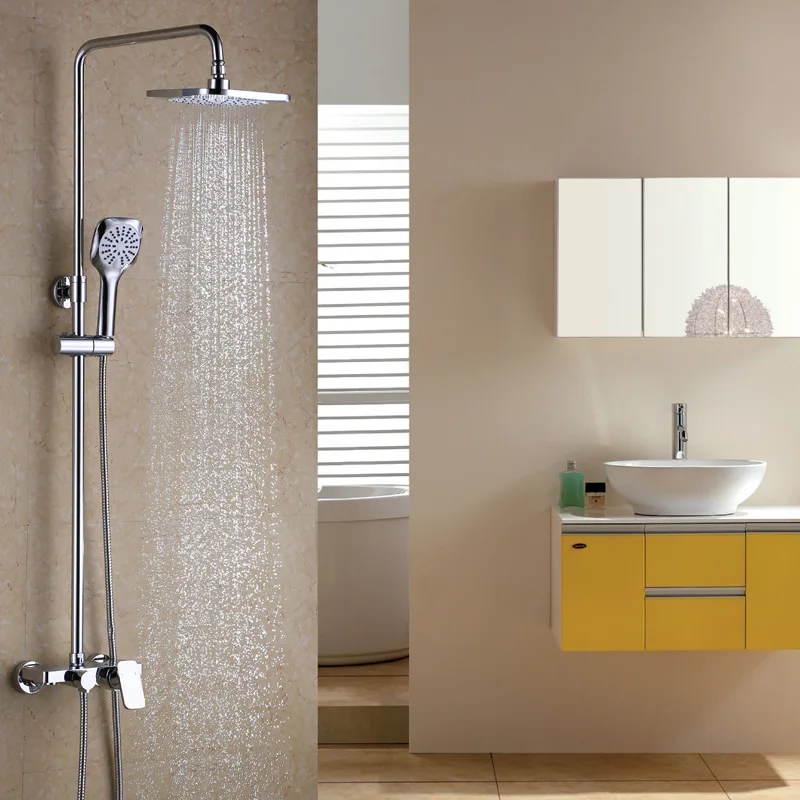 Новый Chrome полированной Best твердая латунь Ванная комната смеситель для душа ванна блок 8 дюймов осадков Насадки для душа с ручной спрей с