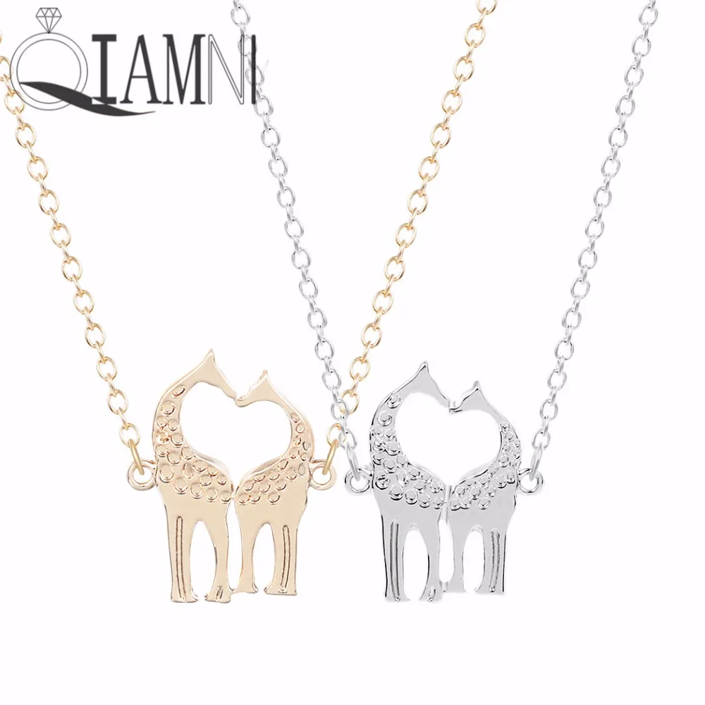 

QIAMNI 1pc Unique Love Heart I Love You Loving Giraffes Animal Collares Pendant Necklace Christmas Jewelry Gift for Girls Women