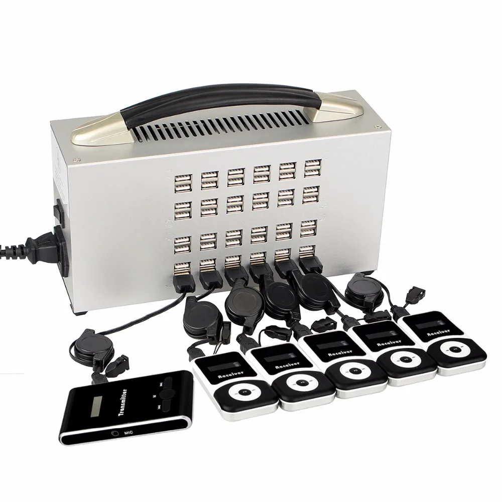 

99CH Portable Professional Wireless Tour Guide System 1 Transmitt +5 Receives For Simultaneous Large Meeting + Charging Base