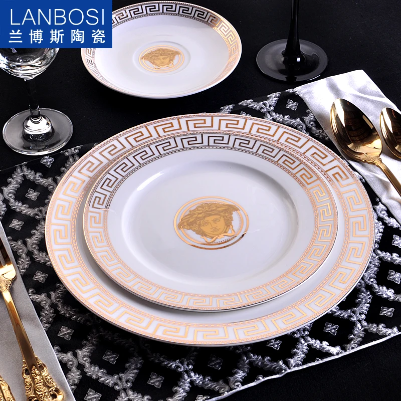 

European Phnom Penh Dinner Plates Bone China Soup Plate Ceramic Hotel Restaurant Western Steak Plate Home Decoration