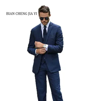 

New Bespoke Navy Mens Wedding Prom Groom Suits Slim Fit Groomsmen Tuxedos Blazers Customed Groom Party Suits (Jacket+Pants+Vest)