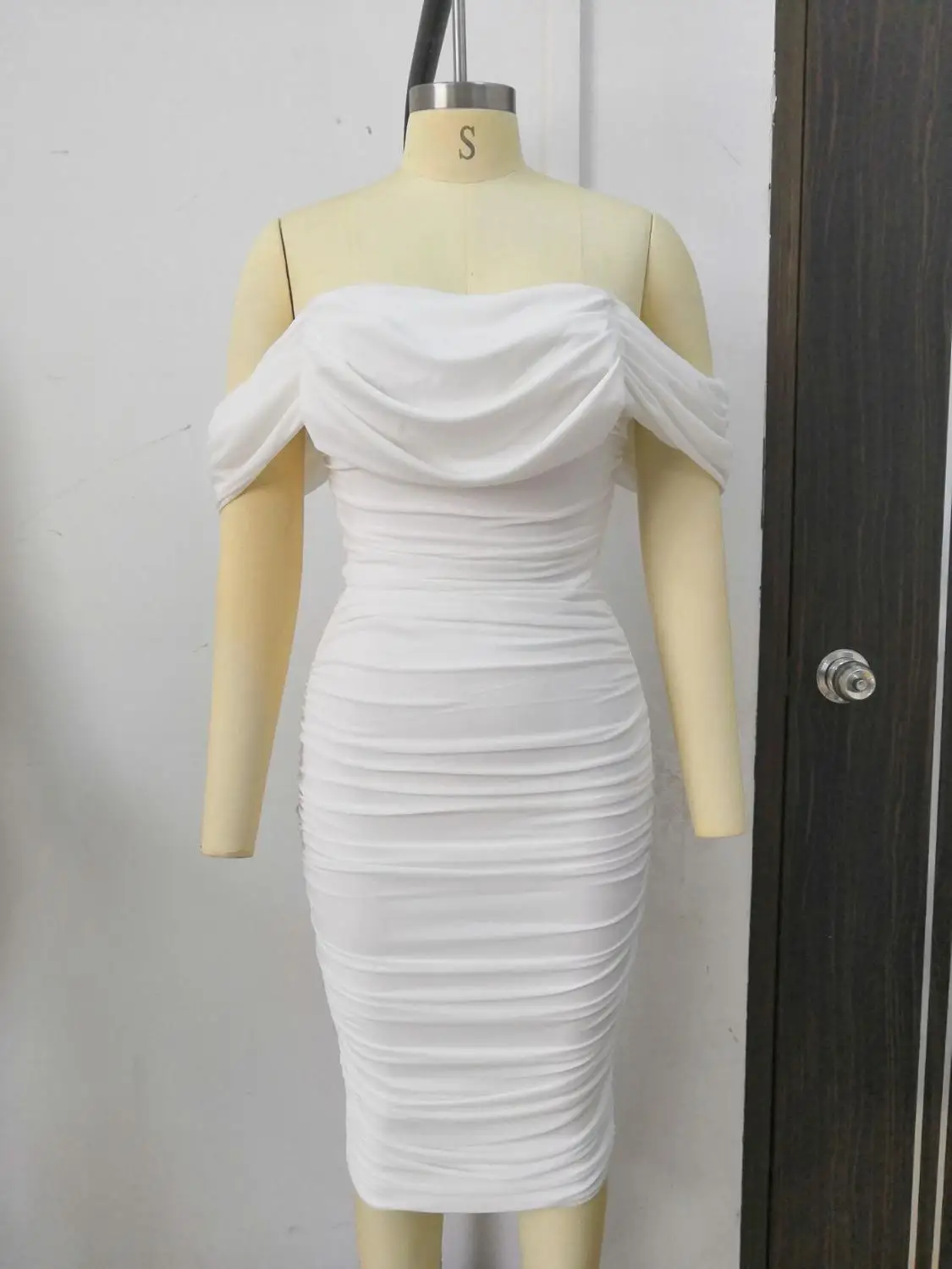 wine ruched draped chiffon dress