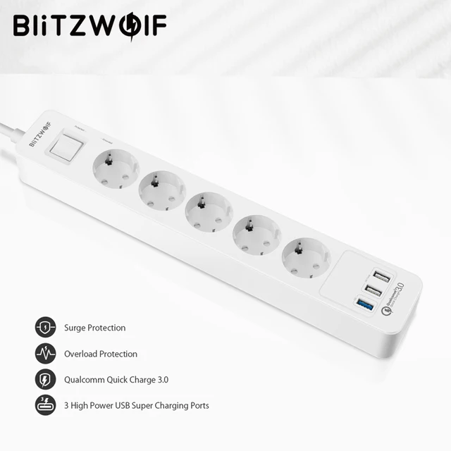 Blitzwolf Eu Plug Strip 5 Ac Outlet 3 High Usb Blitzwolf Eu Plug Strip 5 Ac Outlet 3 High Usb Charging Port For