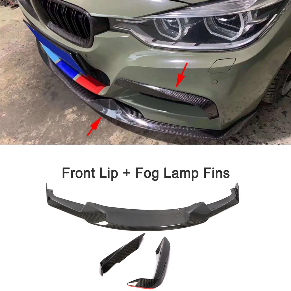 Углеродное волокно передний бампер спойлер сплиттеры для BMW F30 F31 M 320i 328i 335i M Sport 2012- защита Бампера - Цвет: Front Lip and Fins