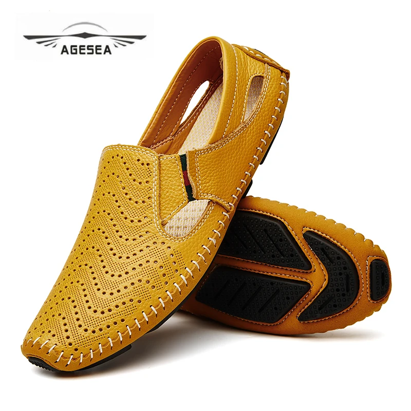 

Genuine Leather Summer Sandals Shoes For Men Breathable Light Beach Casual Quality Walking Sandal 2018 Plus size 38-47 ADMX503