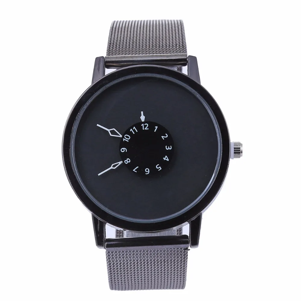 New fashion women men quartz creative watch simple unique students watch face design mesh band wristwatch