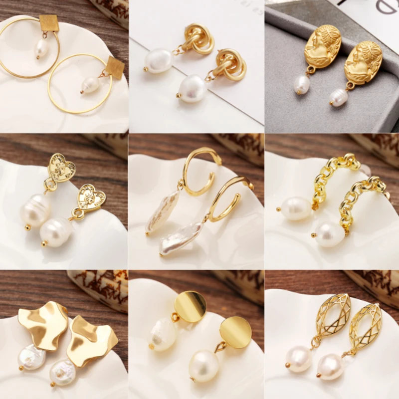

2019 New Korean Acrylic Symphony Metal Long Tassel Drop Earrings Vintage Gold DIY Wedding IrregularFreshwater Pearl Jewelry