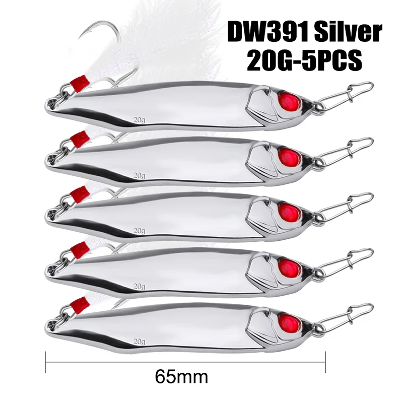 5 шт., металлическая приманка, рыболовная приманка, ложка, приманка, 15 г/20 г/28 г/35 г, рыболовная приманка, 2 цвета, 6#, крючок, тройные рыболовные снасти с коробкой - Цвет: Silver 20G