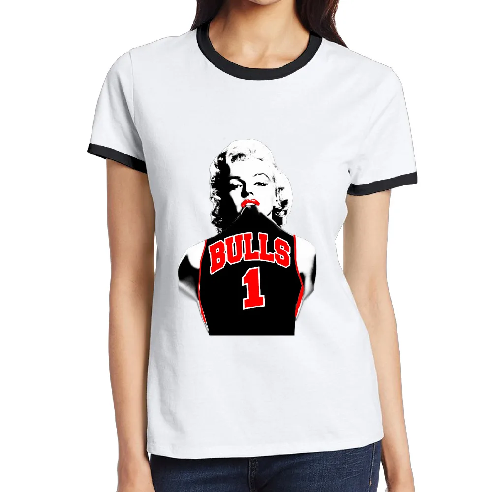 Monroe Bulls Customized Cotton Printed O Neck Short Sleeve Black T Shirt Female Summer Slim Fit 