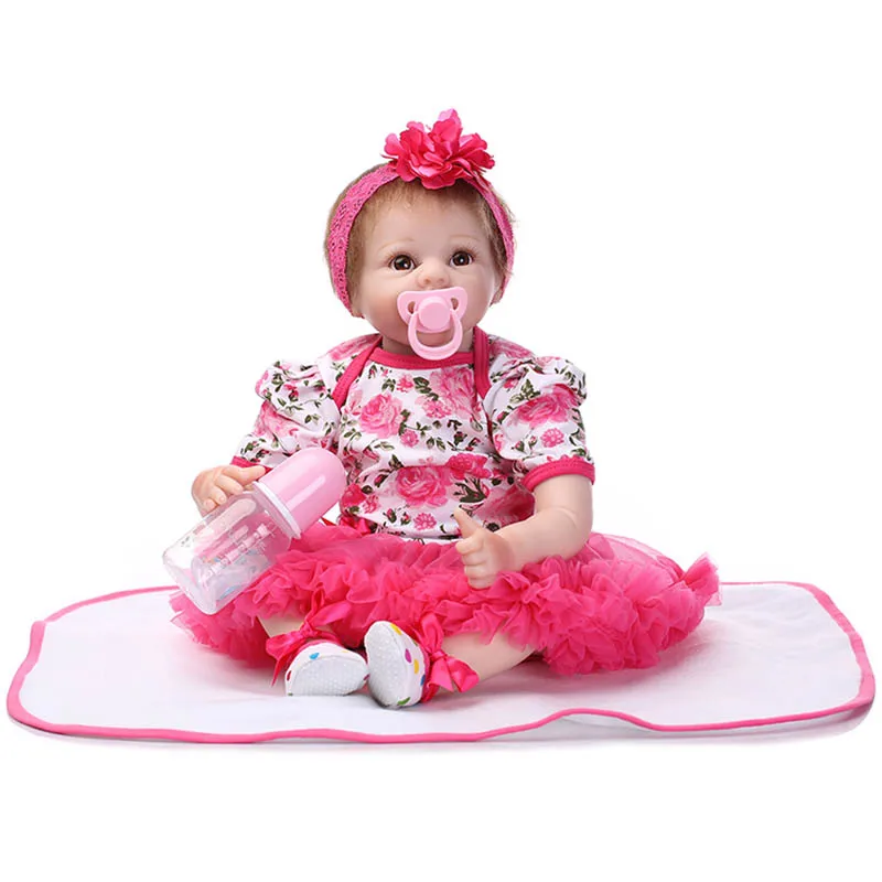 

NPK 22 Inch Lifelike Reborn Newborn Dolls Silicone Realistic Girl Baby Doll Set for Kids Playmate FJ88