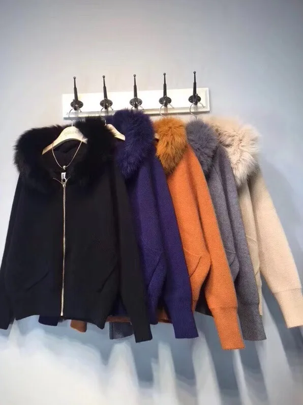 

Poncho Jumper 2018 Computer Knitted Hooded Full Cardigans Winter New Women's Sweater Real Hat Cashmere Knit Jacket Woman Women