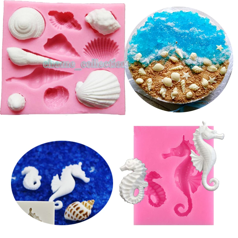 

1PC Sea Shells Beach Sea Horse Shapes silicone Cake Mold DIY Silicone Sugar craft Cake Decorating Tool Candy Chocolate Mould
