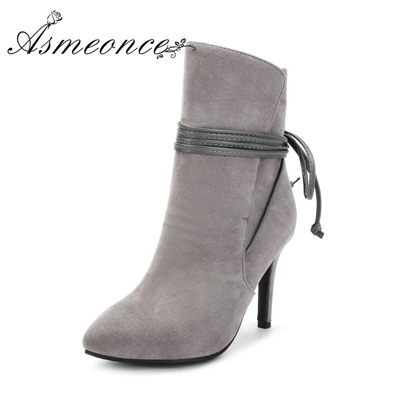 

Women Ankle Boots Scrub Short Boots Pointy High Heels Leather Thin Strap Bundled Adjust Woman Fall Winter Shoes Big Size
