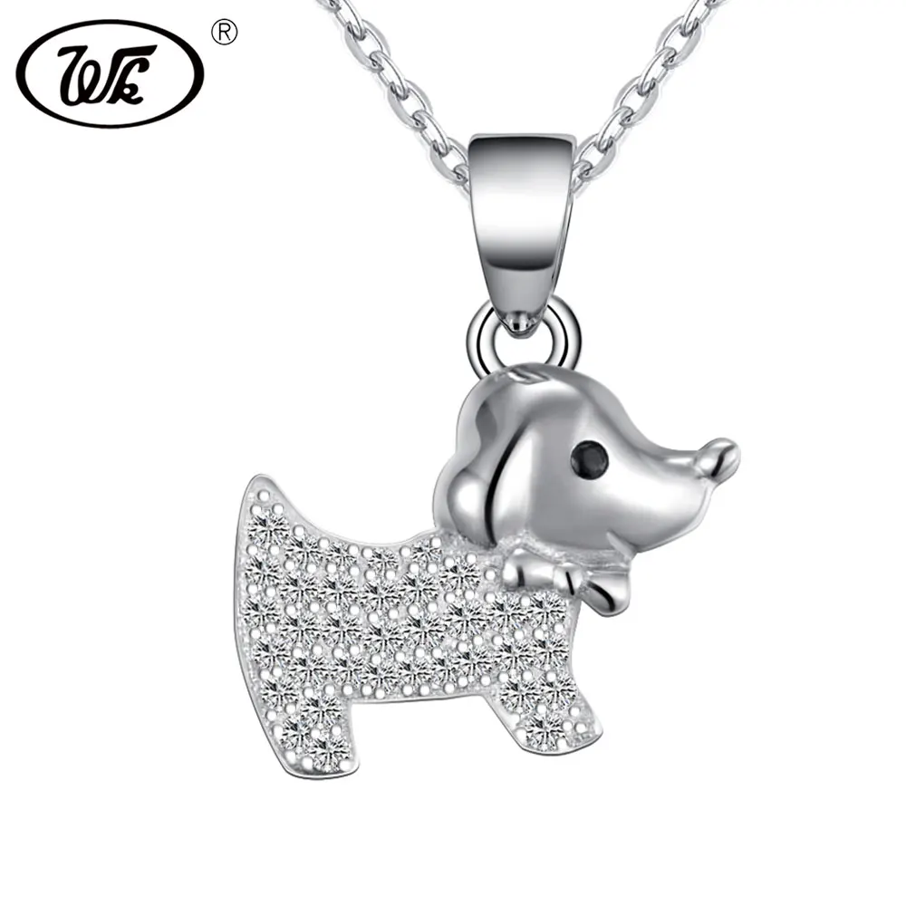WK 925 Sterling Silver Crystal Animal Puppy Dog Necklace Pendant Ladies
