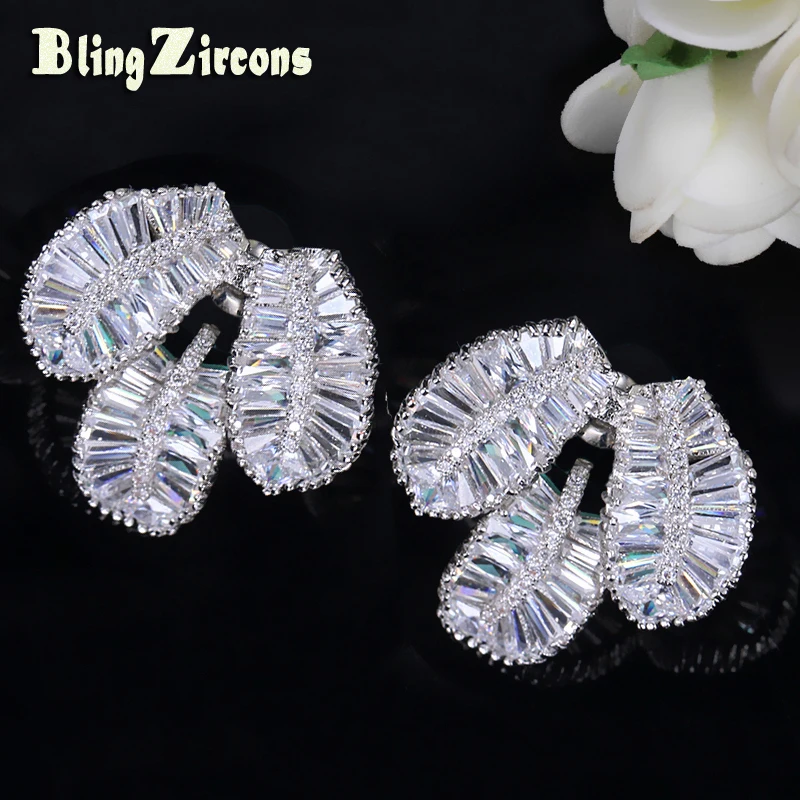 Beaqueen прекрасные женские серьги-гвоздики Искрящийся фианит серьги в форме листа Модные с чешскими кристаллами вечерние ювелирные изделия для Для женщин E153