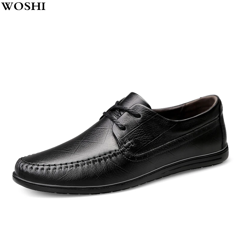 

genuine Leather Shoes outdoor Breathable Round Toe Men Dress Shoes Lace-up Waterproofing Flats Solid Business dress Shoes L5