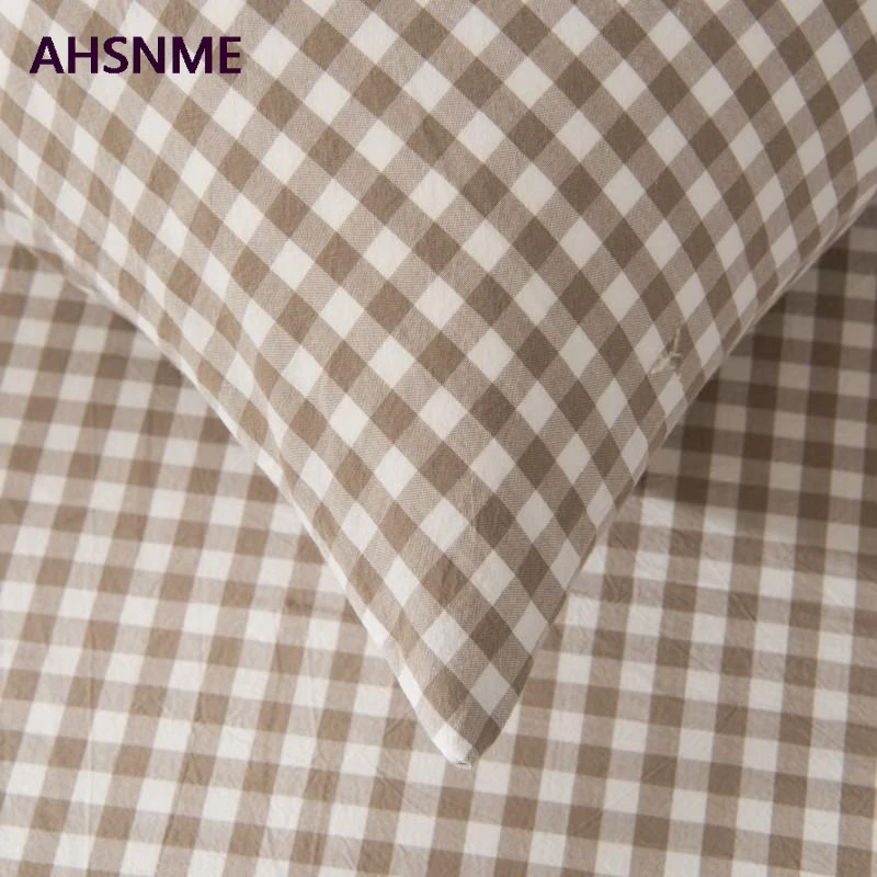 AHSNME Coffee Grid 100% Cotton Pillowcase Special Wrinkle Craft Super Soft Summer Fall Simple Sleep pillowcase 48x74cm