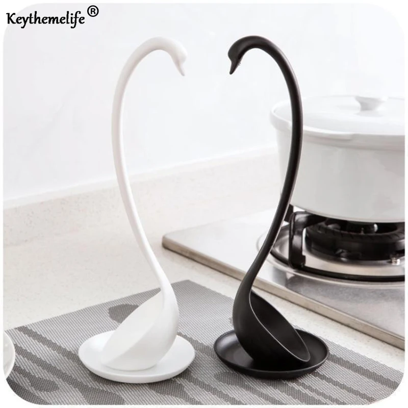 

Creative Swan Spoon with Tray Long Handle Soup Spoon Kitchen Tableware Black White Kitchenware B