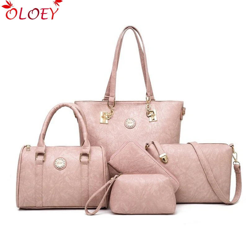 

2019 Luxury Women Ladies Pu Leather Handbags Shoulder Bag 5 Sets Totes Composite Bags Pcs Messenger Crossbody Clutch Purse Tote
