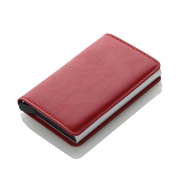 Cizicoco Противоугонный Мужской винтажный держатель для кредитных карт блокирующий Rfid кошелек кожаный унисекс безопасный кошелек кожаный женский магический бумажник - Цвет: Red
