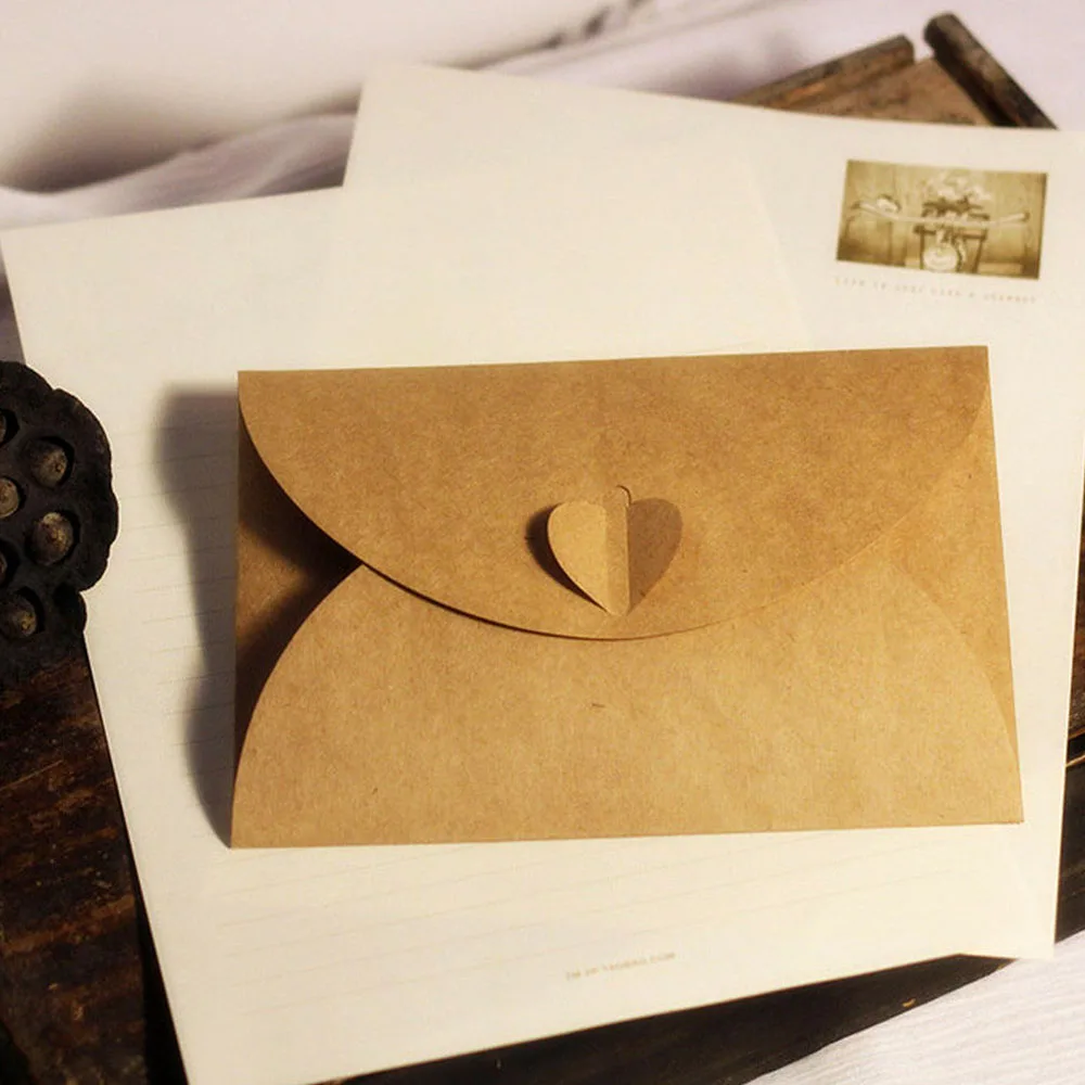 50 шт./лот ручной работы сердце крафт конверт винтажные конверты канцелярские принадлежности в стиле «Ретро» Набор открыток Фото хранения Рождественский подарок посылка