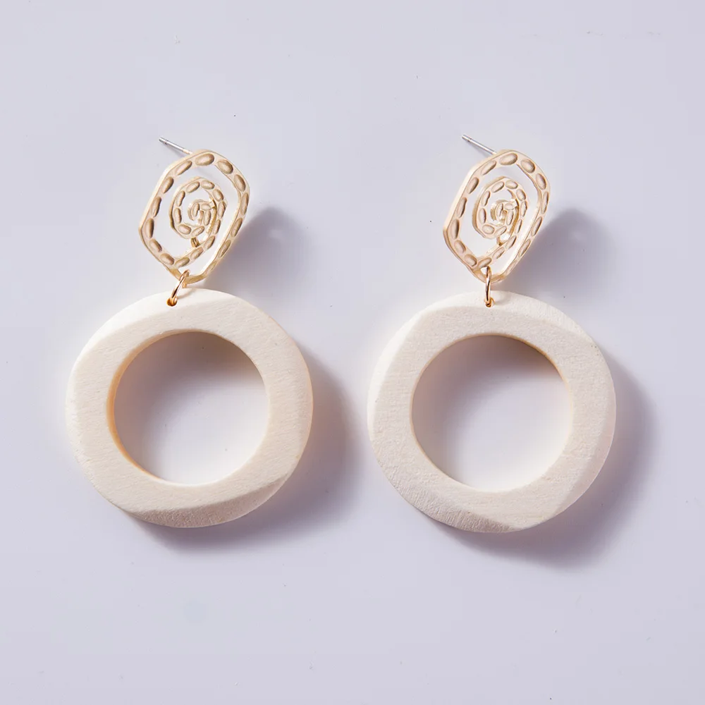 

Vintage Wooden Big Round Earrings For Women Fashion Jewelry Statement Geometric Circle Dangle Pendientes Earrings 2019 New Style