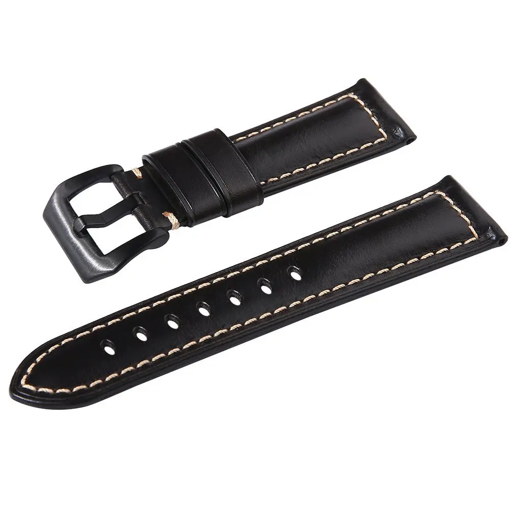 22 мм 20 мм спортивные часы ремешок для samsung gear S3 Quick Release Pin Натуральная кожа ремешок браслет с застежкой - Цвет ремешка: Smooth Black Black