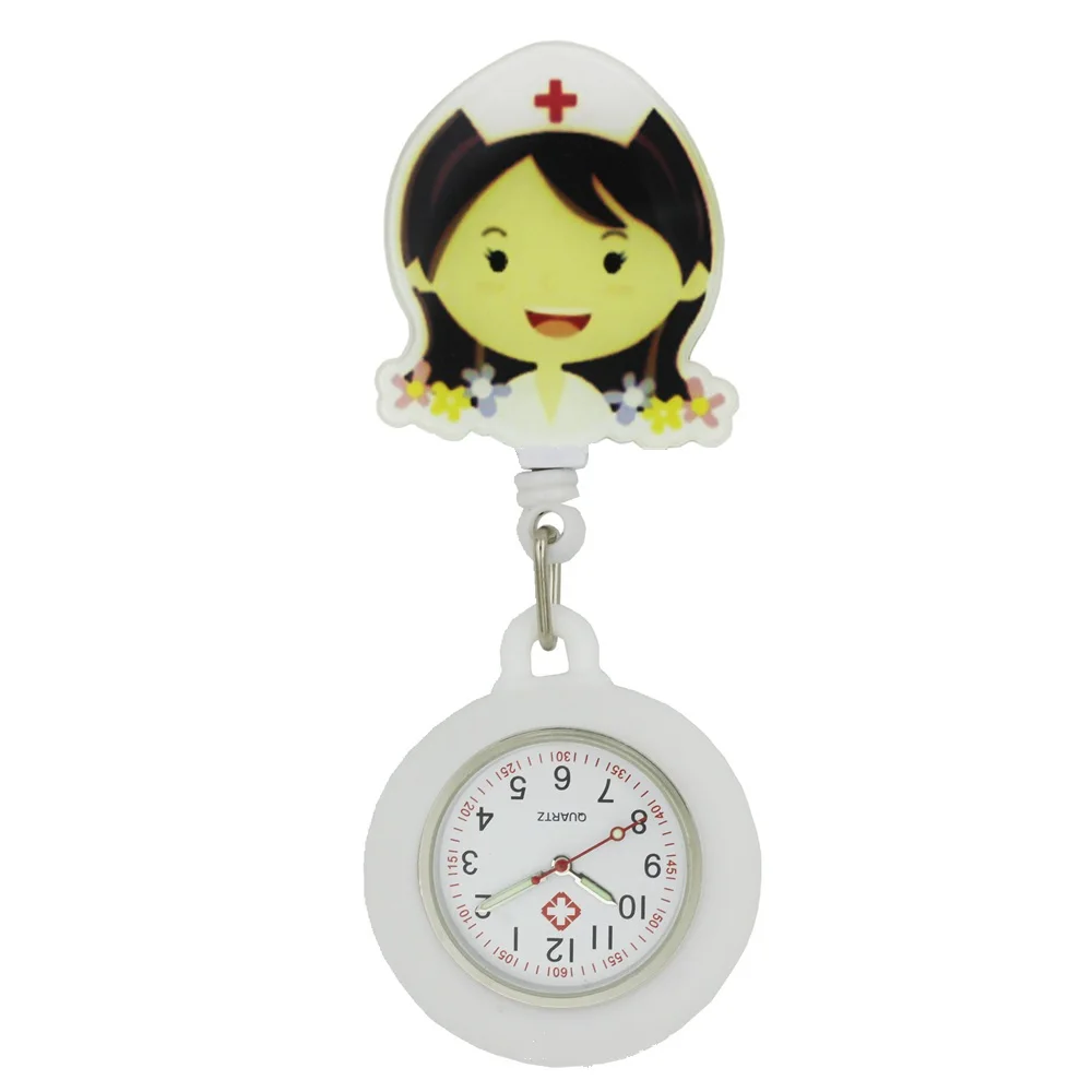 Белый Ангел мужской женский Мужчины Женщины медсестра Доктор больница госпиталь часы зажимы растягивается силиконовые мультфильм карман настенные часы