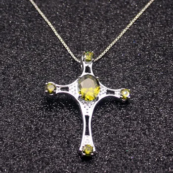 

Holy Cross Gentle Natural Green Peridot 925 Sterling Silver Color Charms Pendant Chain Necklace 20 Inch
