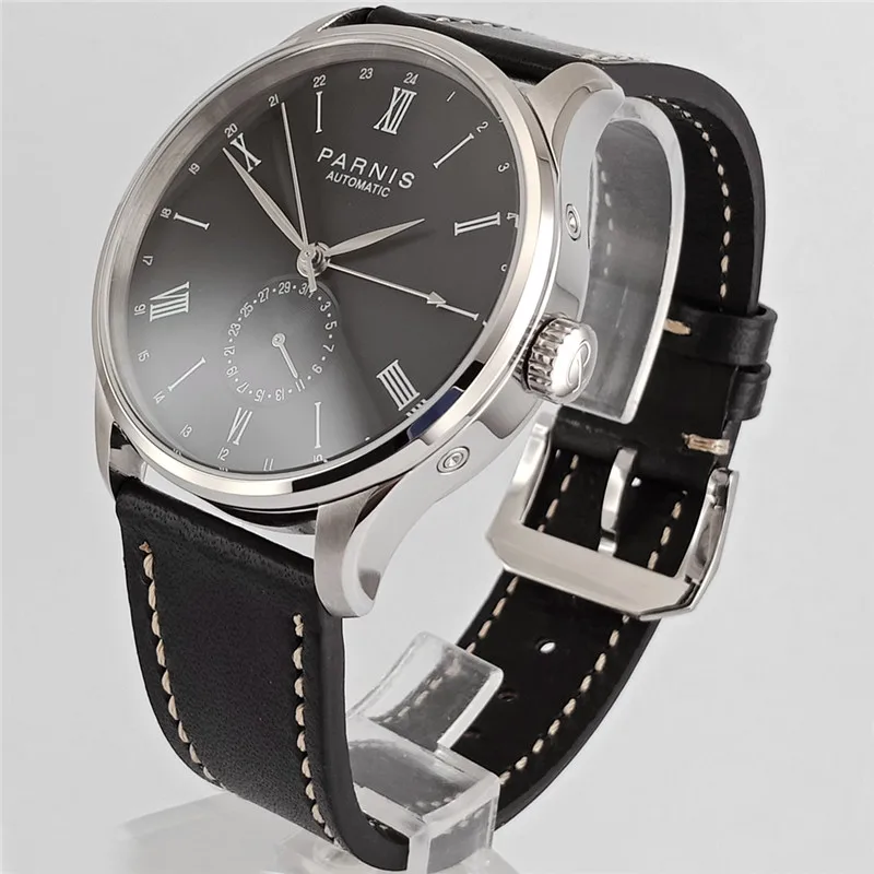 42 мм Parnis черный циферблат кожаный ремешок Чайка автоматический GMT наручные часы gentilhomme W2575