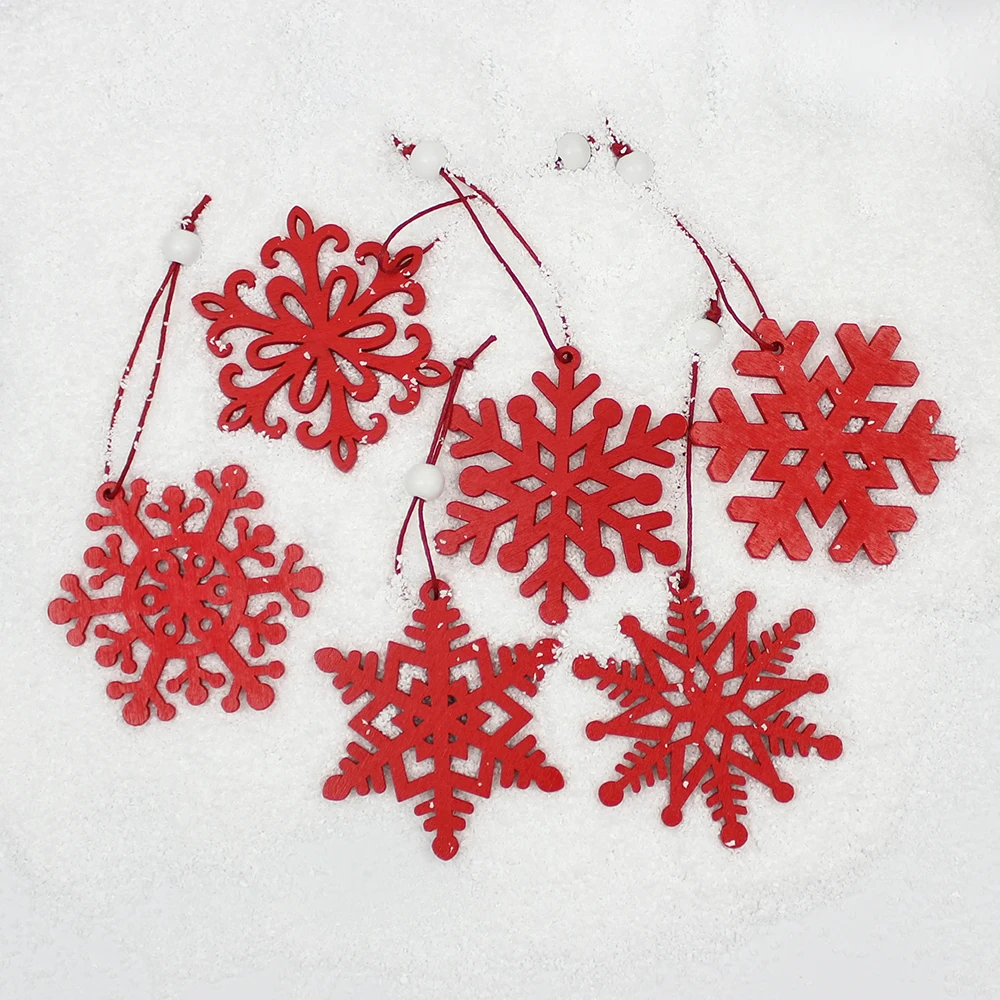 6 шт. креативные деревянные Рождественские Подвески в виде снежинок, украшения для рождественской елки, вечерние украшения для дома и улицы, подарок для детей
