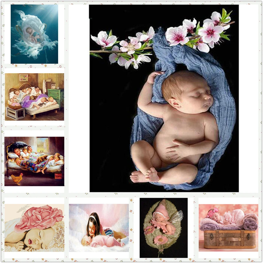

DIY Diamond Painting Lovely baby Cross Stitch Kit 5D Diamond Embroidery Round Drill Rhinestone Pasted Crafts Needlework AS872