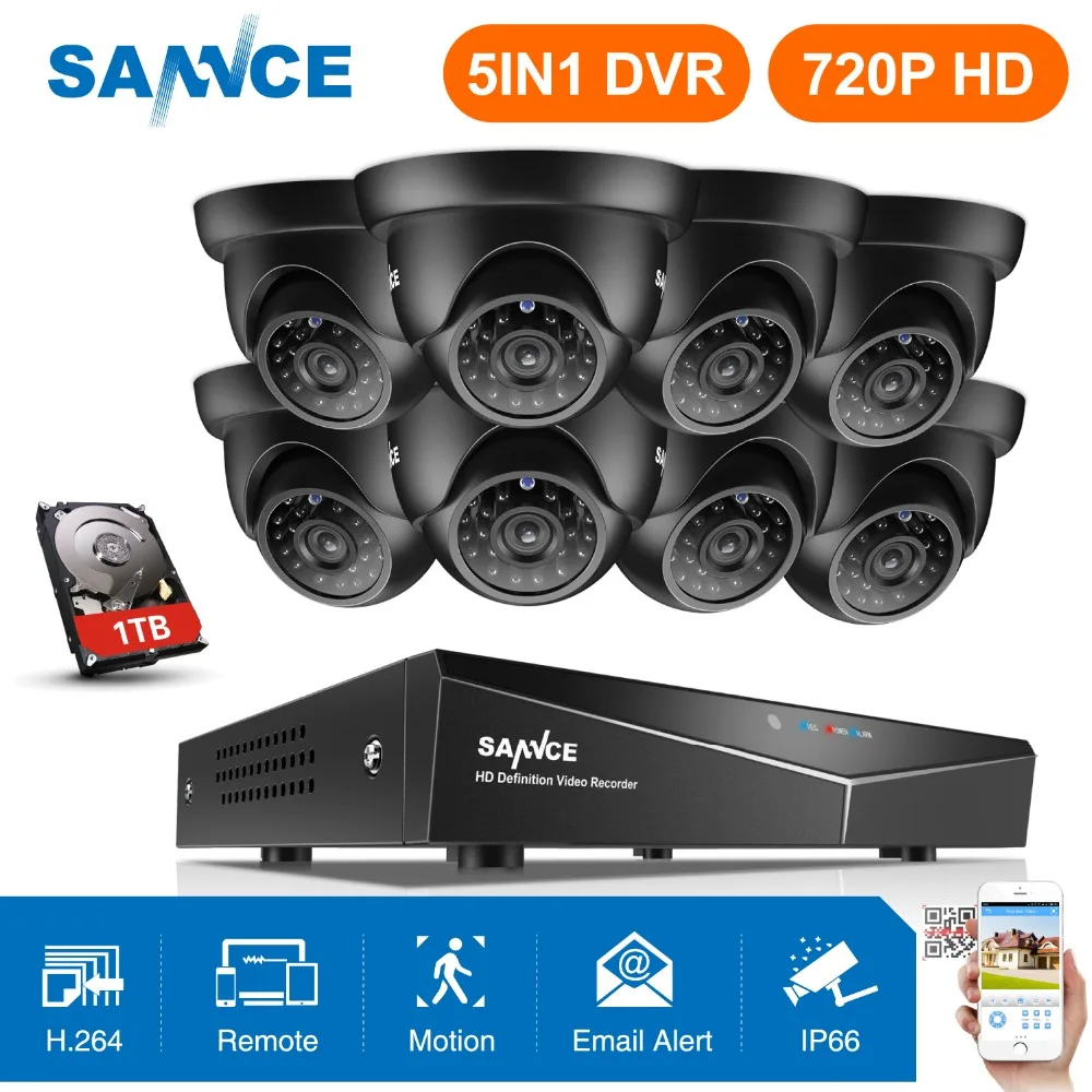 SANNCE 8CH 720P камера безопасности системы HDMI 5в1 DVR с 8 шт TVI Открытый всепогодный CCTV