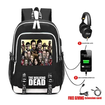 

TV The Walking Dead Backpacks USB Charge Headphone Jack Women Men Shoulder bag Teenagers Travel Bag Schoolbag student book bag
