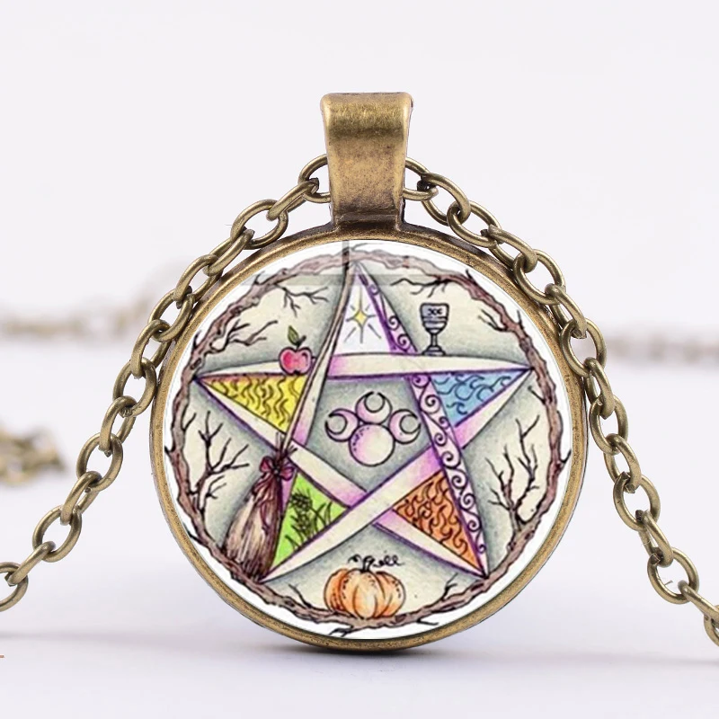 SIAN Esoteric пентаграмма ожерелье ретро Wicca звезда Дерево жизни Хрустальное стекло